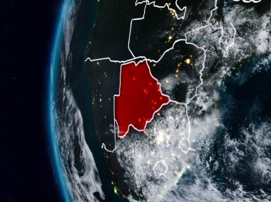Botsvana görünür ülke sınırları ile gece. 3D çizim. Nasa tarafından döşenmiş bu görüntü unsurları.