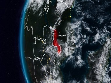 Malavi görünür ülke sınırları ile gece. 3D çizim. Nasa tarafından döşenmiş bu görüntü unsurları.