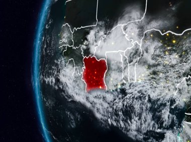 Fildişi Sahili görünür ülke sınırları ile gece. 3D çizim. Nasa tarafından döşenmiş bu görüntü unsurları.