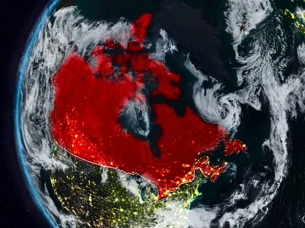 Canada at night with visible country borders. 3D illustration. Elements of this image furnished by NASA.