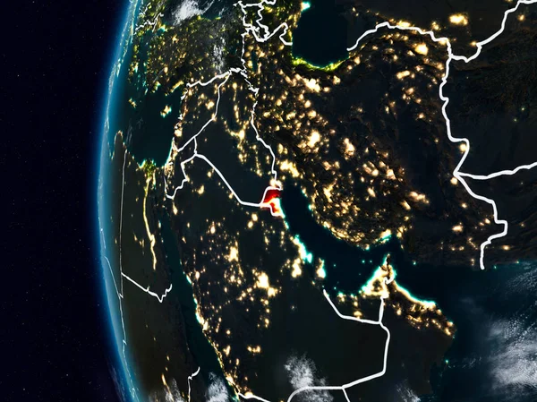 Kuwait at night with visible country borders. 3D illustration. Elements of this image furnished by NASA.