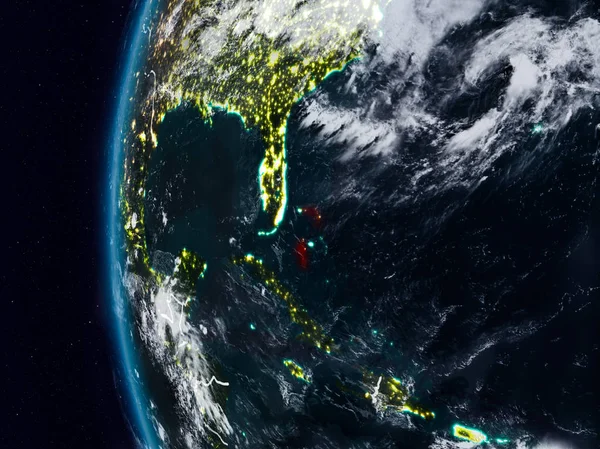 Bahamalar görünür ülke sınırları ile gece. 3D çizim. Nasa tarafından döşenmiş bu görüntü unsurları.