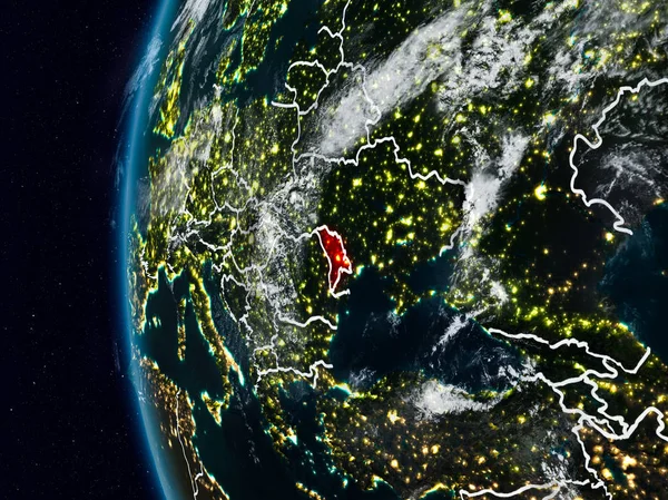 Moldova görünür ülke sınırları ile gece. 3D çizim. Nasa tarafından döşenmiş bu görüntü unsurları.