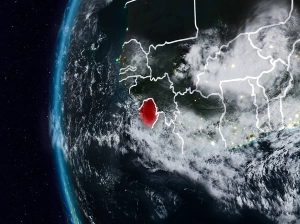 Sierra Leone görünür ülke sınırları ile gece. 3D çizim. Nasa tarafından döşenmiş bu görüntü unsurları.