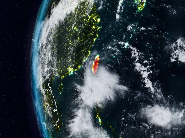 Tayvan görünür ülke sınırları ile gece. 3D çizim. Nasa tarafından döşenmiş bu görüntü unsurları.