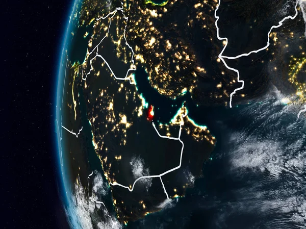 Katar görünür ülke sınırları ile gece. 3D çizim. Nasa tarafından döşenmiş bu görüntü unsurları.