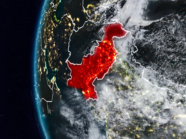 Pakistan görünür ülke sınırları ile gece. 3D çizim. Nasa tarafından döşenmiş bu görüntü unsurları.