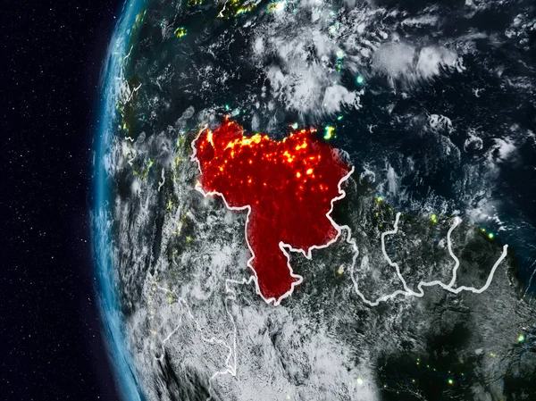 Venezuela görünür ülke sınırları ile gece. 3D çizim. Nasa tarafından döşenmiş bu görüntü unsurları.