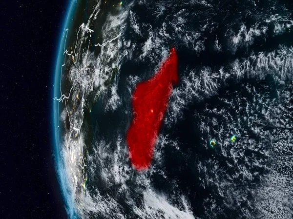 Madagaskar görünür ülke sınırları ile gece. 3D çizim. Nasa tarafından döşenmiş bu görüntü unsurları.