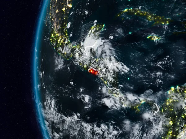 El Salvador görünür ülke sınırları ile gece. 3D çizim. Nasa tarafından döşenmiş bu görüntü unsurları.