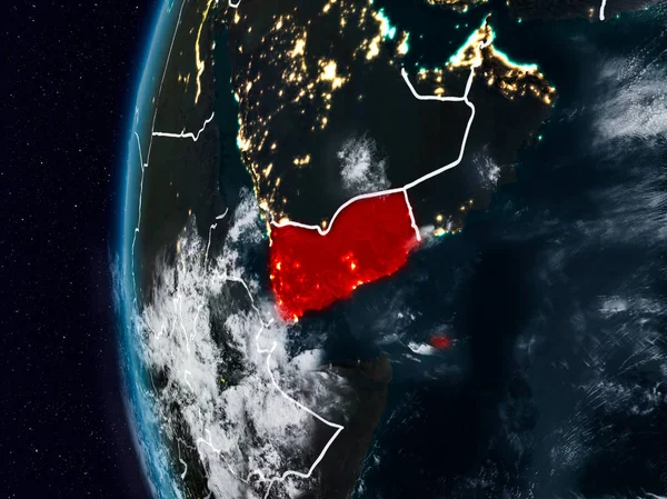 Yemen görünür ülke sınırları ile gece. 3D çizim. Nasa tarafından döşenmiş bu görüntü unsurları.
