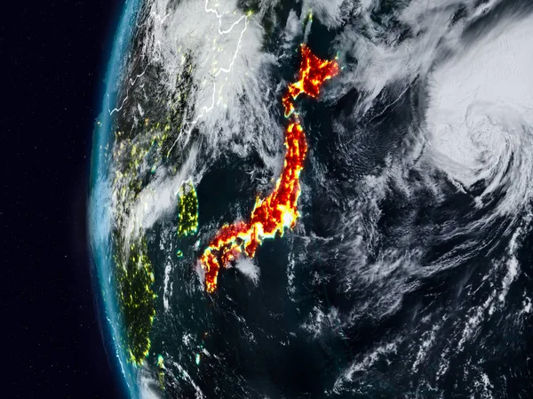 Японія Вночі Видимими Кордони Ілюстрації Елементи Цього Зображенні Мебльовані Наса — стокове фото
