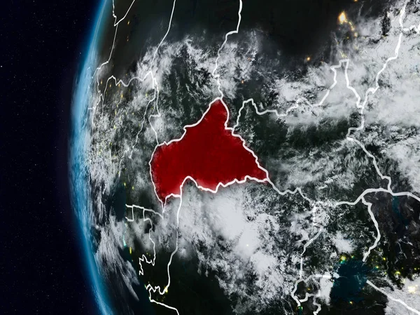 Orta Afrika görünür ülke sınırları ile gece. 3D çizim. Nasa tarafından döşenmiş bu görüntü unsurları.