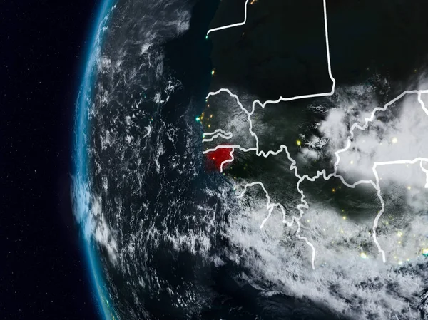 Gine-Bissau görünür ülke sınırları ile gece. 3D çizim. Nasa tarafından döşenmiş bu görüntü unsurları.
