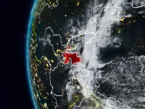 Tacikistan görünür ülke sınırları ile gece. 3D çizim. Nasa tarafından döşenmiş bu görüntü unsurları.
