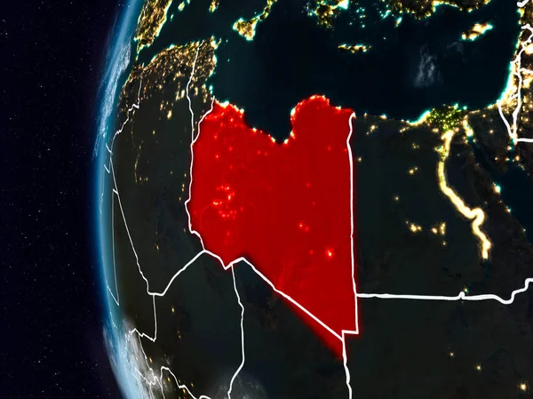 Libya görünür ülke sınırları ile gece. 3D çizim. Nasa tarafından döşenmiş bu görüntü unsurları.
