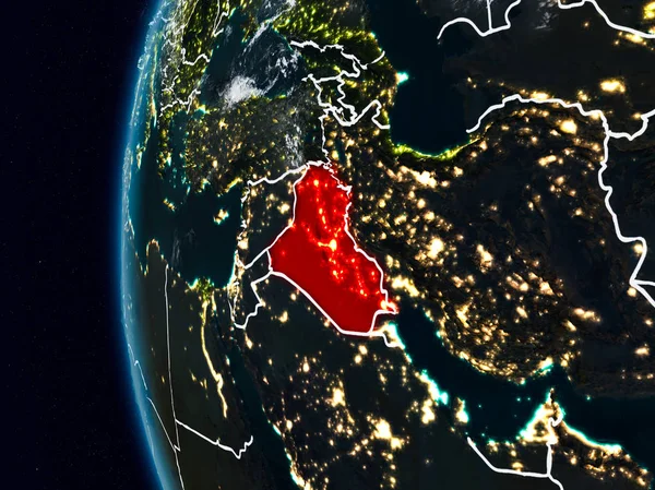 Irak görünür ülke sınırları ile gece. 3D çizim. Nasa tarafından döşenmiş bu görüntü unsurları.
