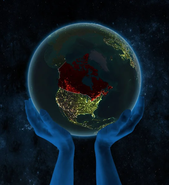 Канада Ніч Планеті Земля Видимими Вона Межує Руках Просторі Ілюстрація — стокове фото