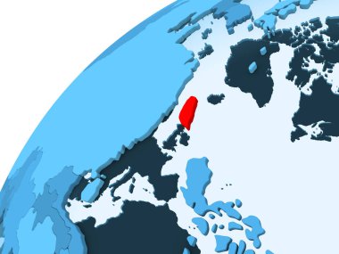 Tayvan kırmızı mavi model, şeffaf okyanuslar ile siyasi dünya üzerinde. 3D çizim.