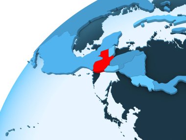 Guatemala kırmızı mavi model, şeffaf okyanuslar ile siyasi dünya üzerinde. 3D çizim.