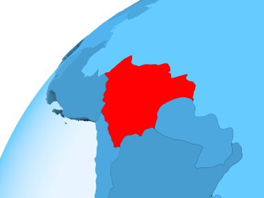 Bolivya kırmızı mavi model, şeffaf okyanuslar ile siyasi dünya üzerinde. 3D çizim.