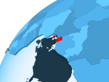 Ekvator Ginesi kırmızı mavi model, şeffaf okyanuslar ile siyasi dünya üzerinde. 3D çizim.