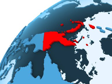 Papua Yeni Gine kırmızı mavi model, şeffaf okyanuslar ile siyasi dünya üzerinde. 3D çizim.