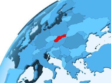 Slovakya kırmızı mavi model, şeffaf okyanuslar ile siyasi dünya üzerinde. 3D çizim.