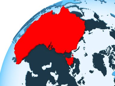 Avustralya kırmızı mavi model, şeffaf okyanuslar ile siyasi dünya üzerinde. 3D çizim.
