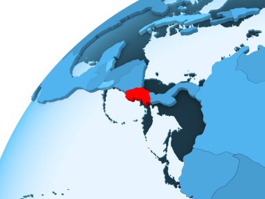 Kosta Rika kırmızı mavi model, şeffaf okyanuslar ile siyasi dünya üzerinde. 3D çizim.