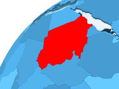 Sudan kırmızı mavi model, şeffaf okyanuslar ile siyasi dünya üzerinde. 3D çizim.