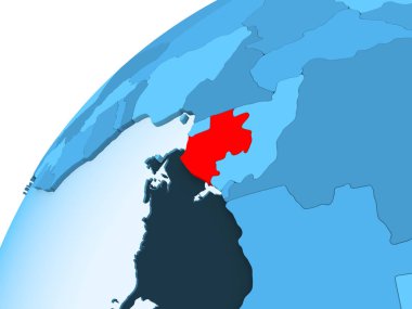 Gabon kırmızı mavi model, şeffaf okyanuslar ile siyasi dünya üzerinde. 3D çizim.