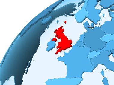 Kırmızı mavi modeli şeffaf okyanuslar ile siyasi dünya bir İngiltere. 3D çizim.