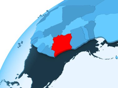 Fildişi Sahili kırmızı mavi model, şeffaf okyanuslar ile siyasi dünya üzerinde. 3D çizim.