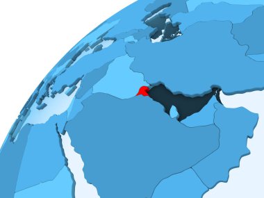 Kuveyt kırmızı mavi model, şeffaf okyanuslar ile siyasi dünya üzerinde. 3D çizim.