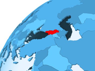 Gürcistan'da kırmızı mavi model, şeffaf okyanuslar ile siyasi dünya üzerinde. 3D çizim.