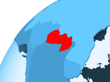 Paraguay kırmızı mavi model, şeffaf okyanuslar ile siyasi dünya üzerinde. 3D çizim.