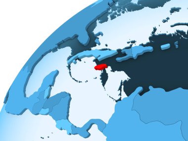 Kırmızı mavi model şeffaf okyanuslar ile siyasi dünyanın üzerinde Jamaika'da. 3D çizim.