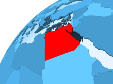 Mısır kırmızı mavi model, şeffaf okyanuslar ile siyasi dünya üzerinde. 3D çizim.