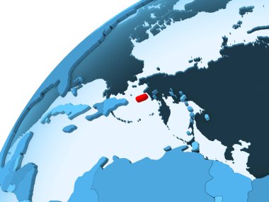 Porto Riko kırmızı mavi model, şeffaf okyanuslar ile siyasi dünya üzerinde. 3D çizim.