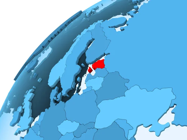 Észtország Piros Kék Modell Politikai Földgömb Átlátható Óceánok Illusztráció — Stock Fotó