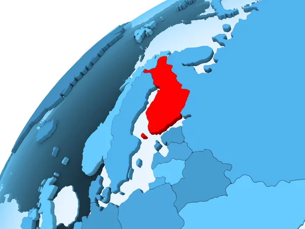 Finlandia Rojo Sobre Azul Modelo Globo Político Con Océanos Transparentes —  Fotos de Stock