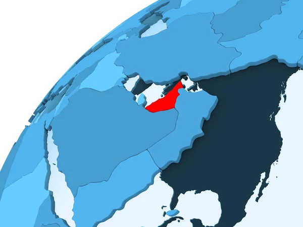 Объединенные Арабские Эмираты Красном Голубой Модели Политического Глобуса Прозрачными Океанами — стоковое фото