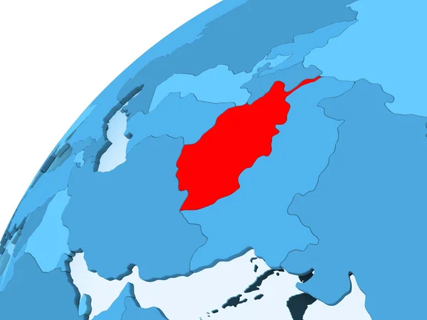Afganistan Kırmızı Mavi Model Şeffaf Okyanuslar Ile Siyasi Dünya Üzerinde — Stok fotoğraf