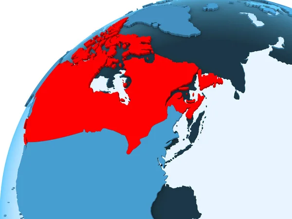 Канада Червоний Колір Синій Моделі Політичних Глобусом Допомогою Прозорих Океанів — стокове фото