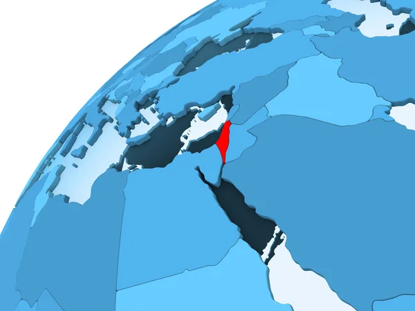 Израиль Красном Голубой Модели Политического Глобуса Прозрачными Океанами Иллюстрация — стоковое фото