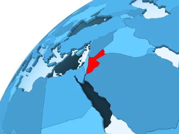 Иордания Красном Голубой Модели Политического Глобуса Прозрачными Океанами Иллюстрация — стоковое фото