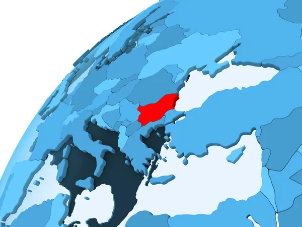 Bulgaristan kırmızı mavi model, şeffaf okyanuslar ile siyasi dünya üzerinde. 3D çizim.