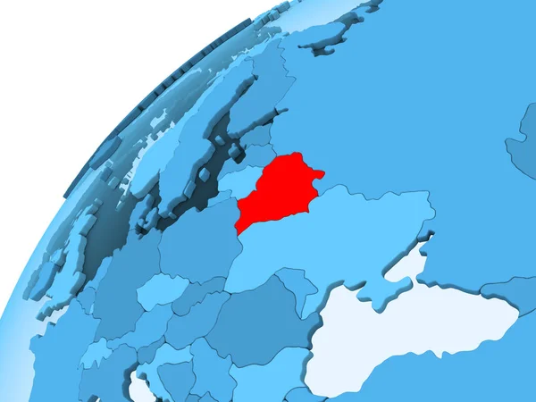 Bielorrusia Rojo Sobre Azul Modelo Globo Político Con Océanos Transparentes —  Fotos de Stock