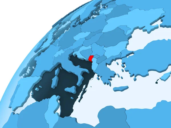 Karadağ Kırmızı Mavi Model Şeffaf Okyanuslar Ile Siyasi Dünya Üzerinde — Stok fotoğraf
